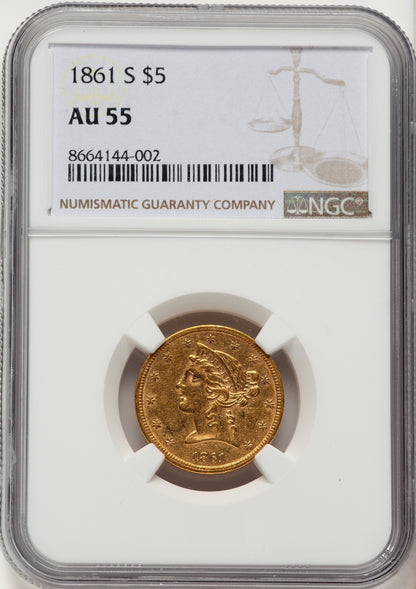 1861-S $5 Liberty Half Eagle NGC AU55