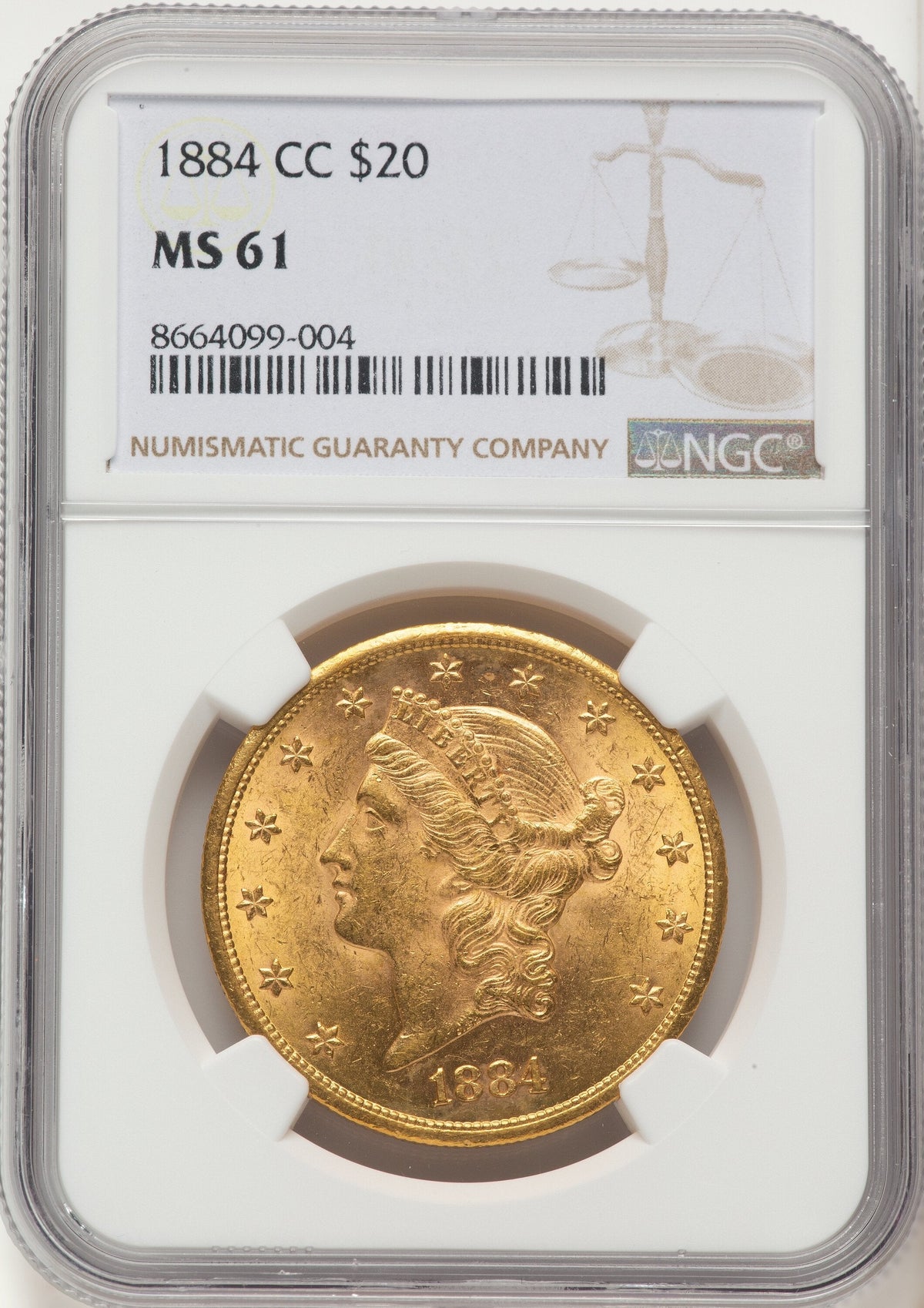 1884-CC $20 Liberty Double Eagle NGC MS61