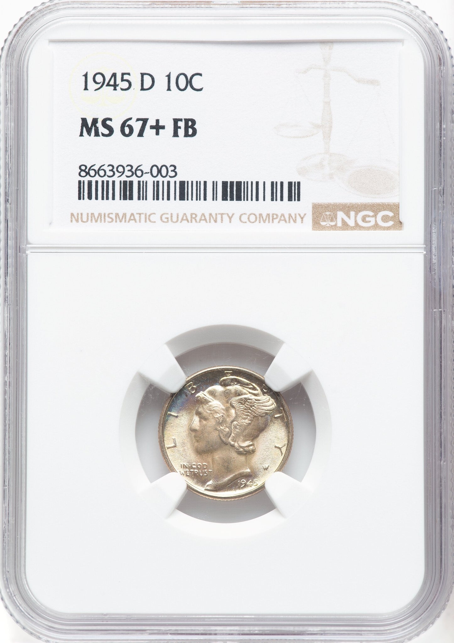 1945-D 10C FB Mercury Dime NGC MS67+