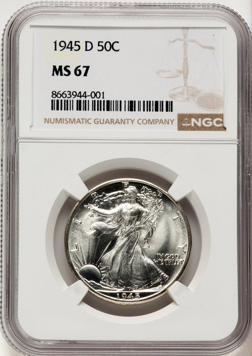 1945-D 50C Walking Liberty Half Dollar NGC MS67