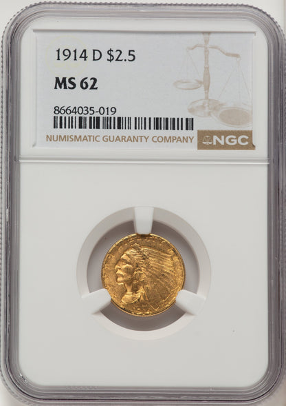 1914-D $2.50 Indian Quarter Eagle NGC MS62