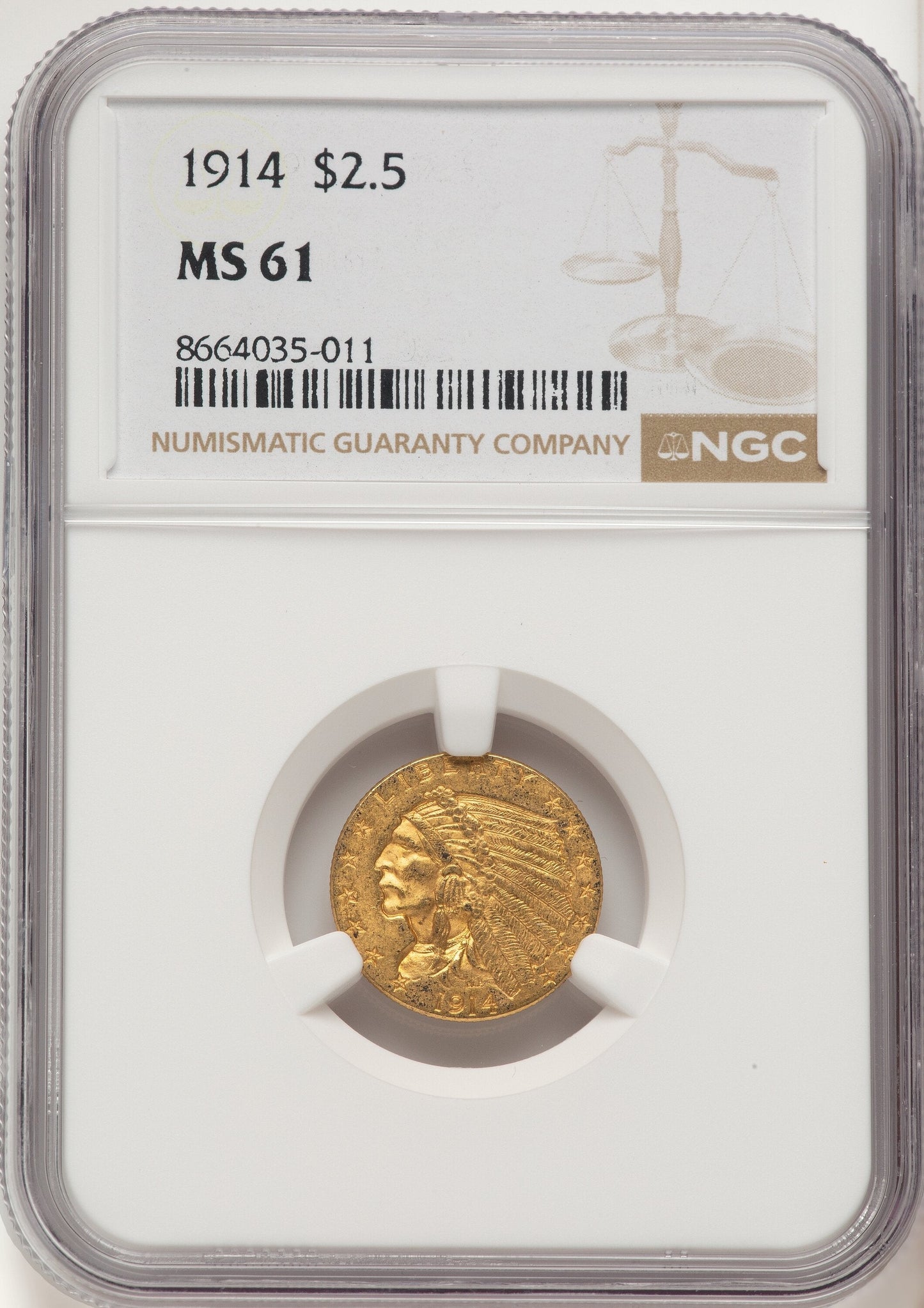 1914 $2.50 Indian Quarter Eagle NGC MS61