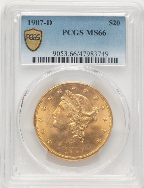 1907-D $20 Liberty Double Eagle PCGS MS66
