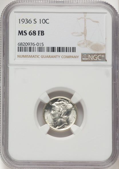 1936-S 10C FB Mercury Dime NGC MS68