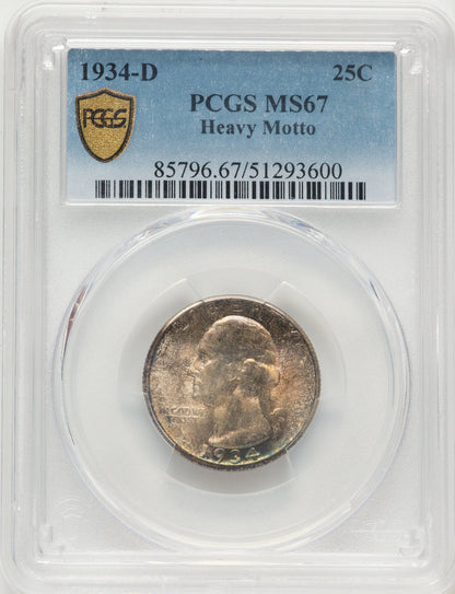 1934-D 25C Heavy Motto Washington Quarter PCGS MS67