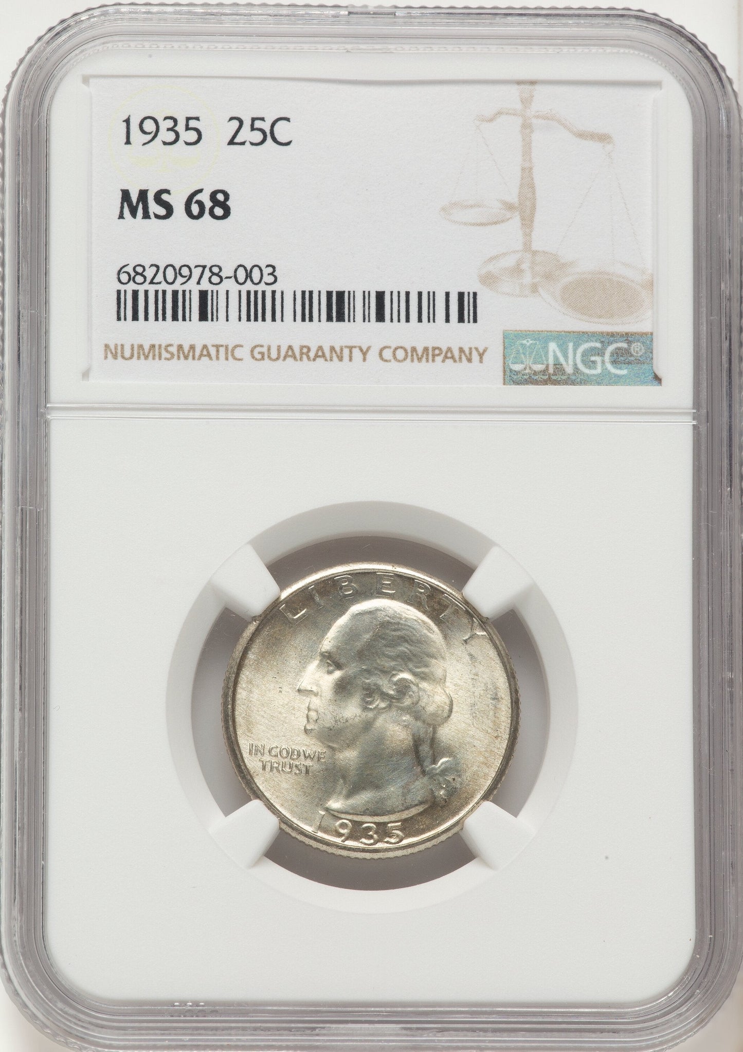 1935 25C Washington Quarter NGC MS68