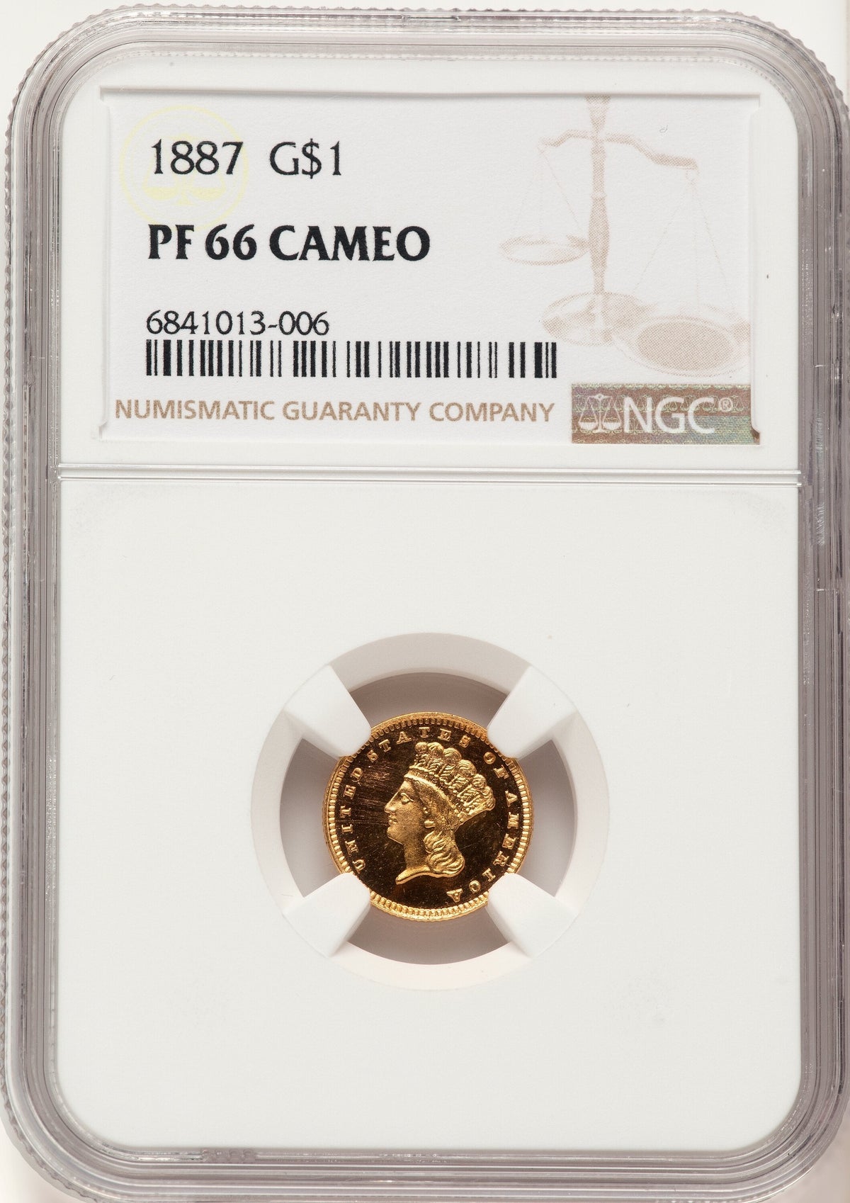 1887 G$1 CA Proof Gold Dollar NGC PR66