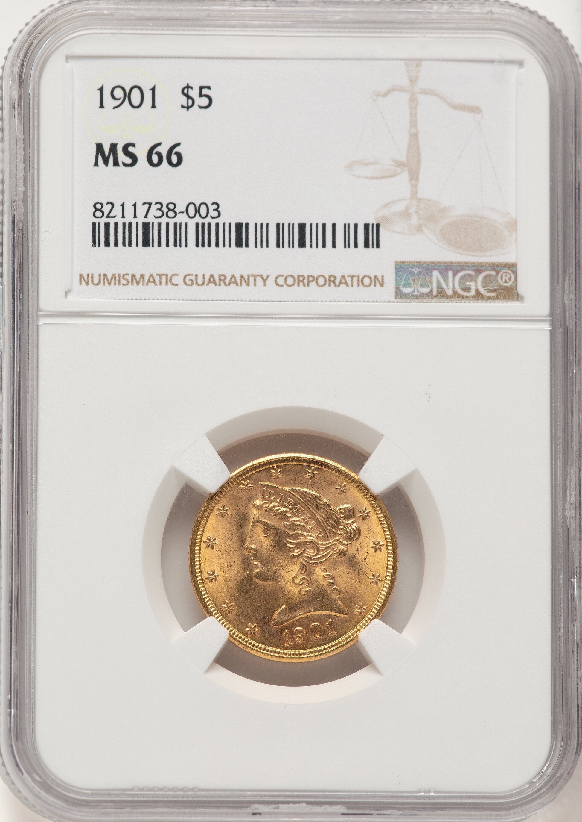 1901 $5 Liberty Half Eagle NGC MS66