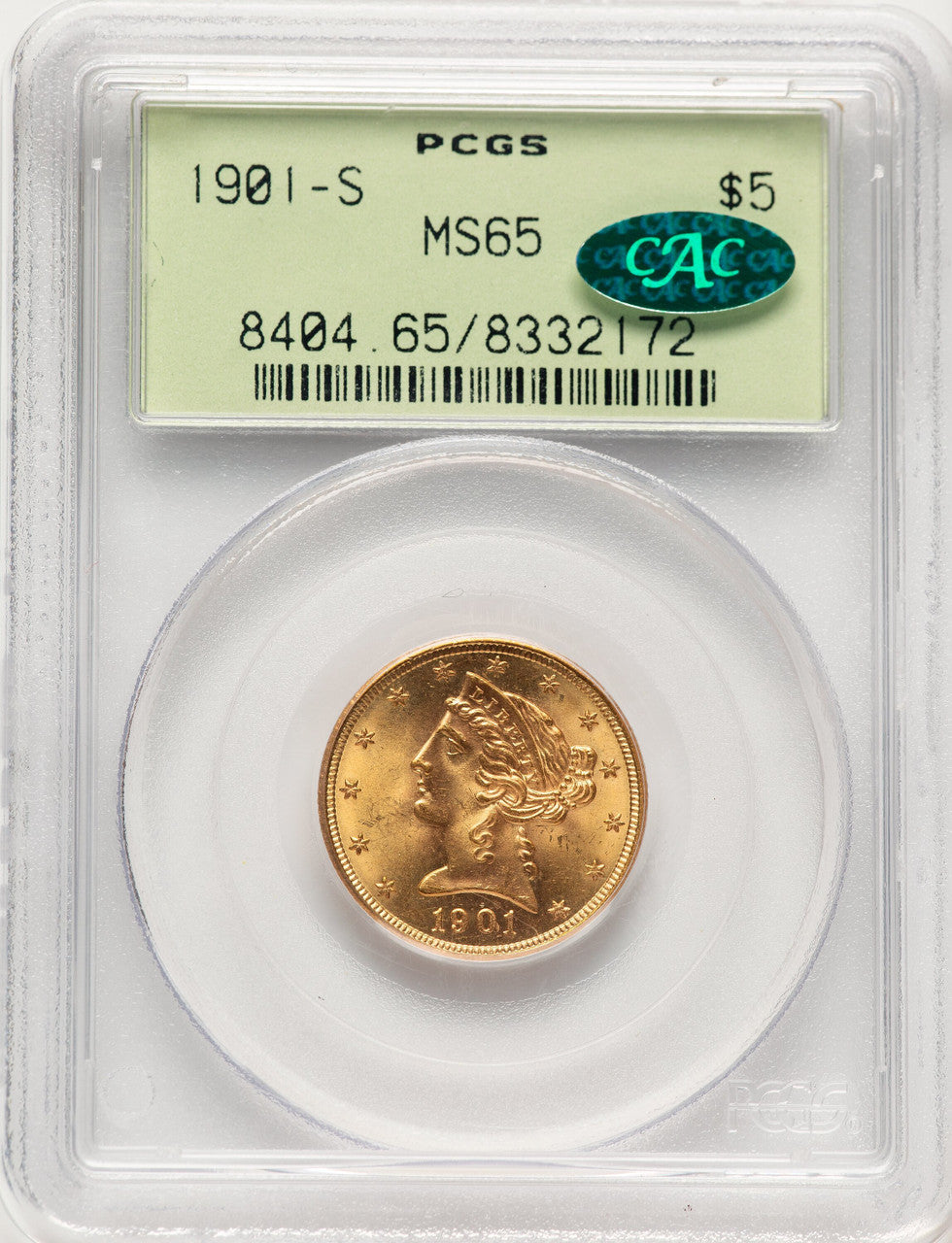 1901-S $5 CAC Liberty Half Eagle PCGS MS65