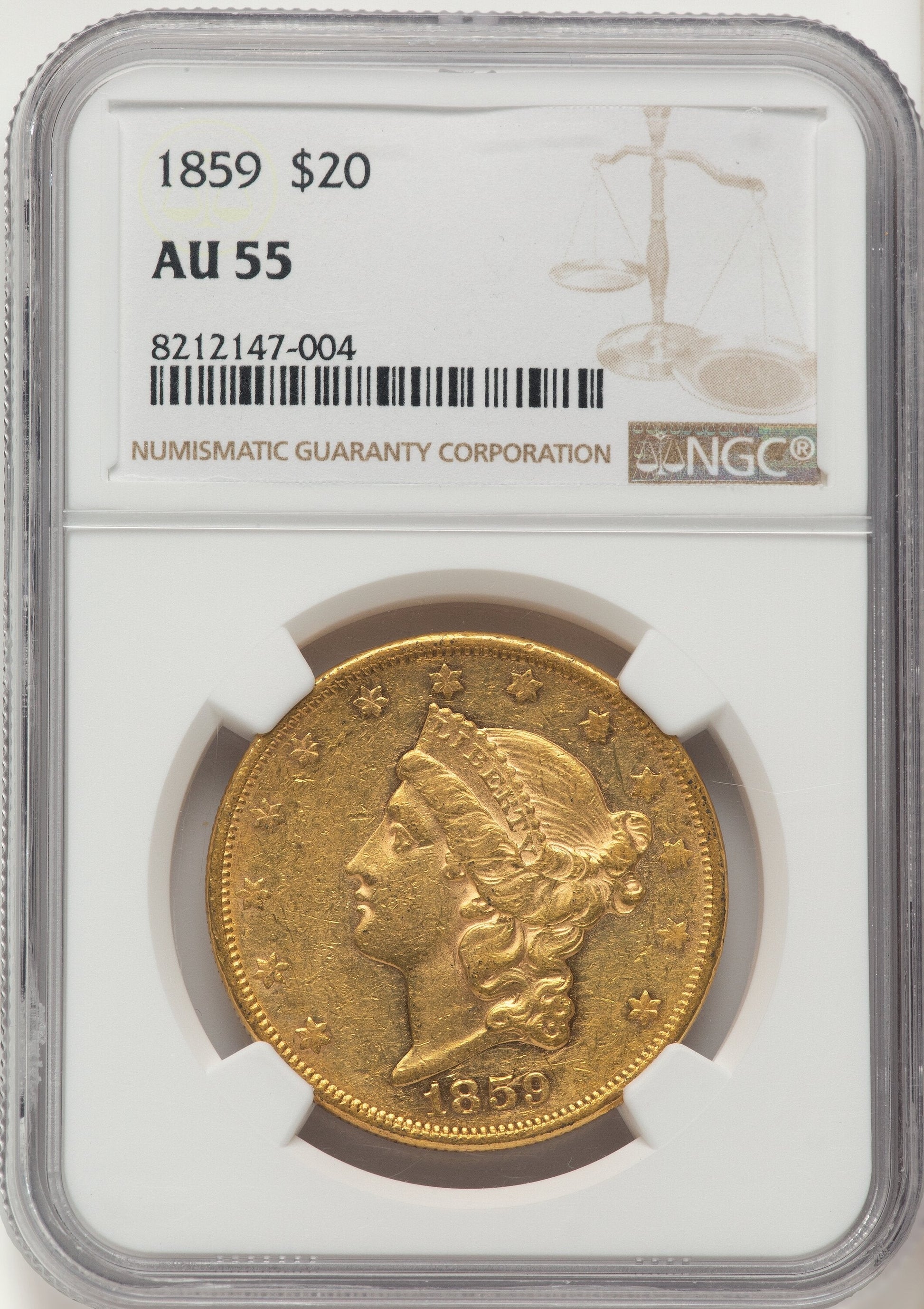 1859 $20 Liberty Double Eagle NGC AU55