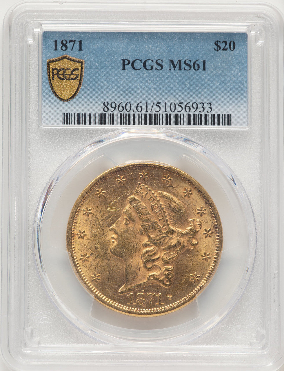1871 $20 Liberty Double Eagle PCGS MS61