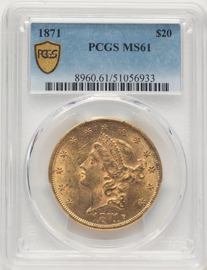 1871 $20 Liberty Double Eagle PCGS MS61