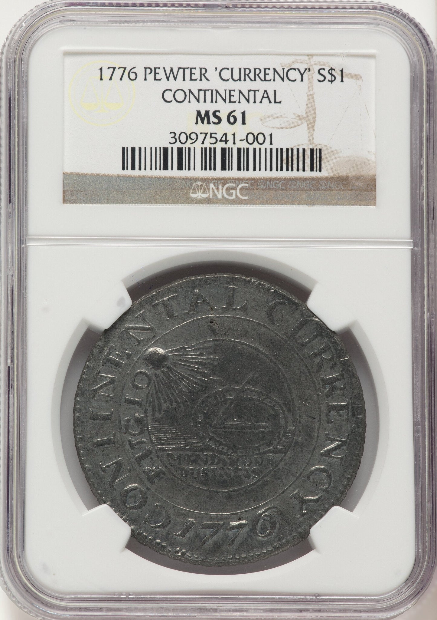 1776 Continental Dollar CURRENCY Pewter Colonials NGC MS61