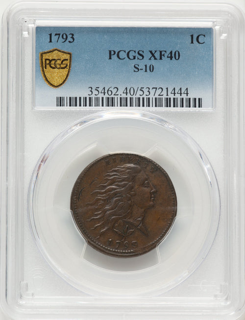 1793 Wreath 1C S-10 Vine and Bars Edge BN Large Cent PCGS XF40