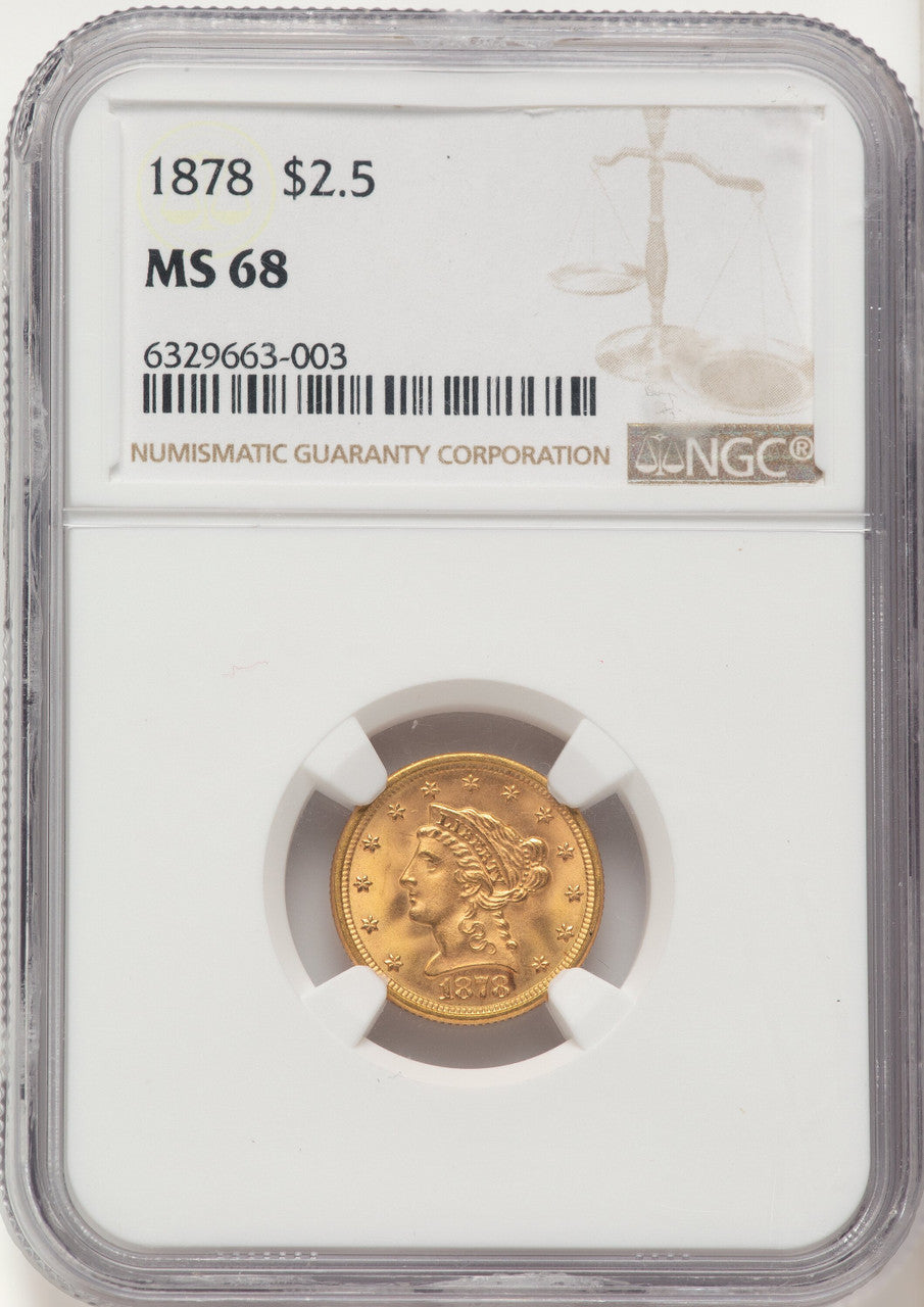 1878 $2.50 Liberty Quarter Eagle NGC MS68
