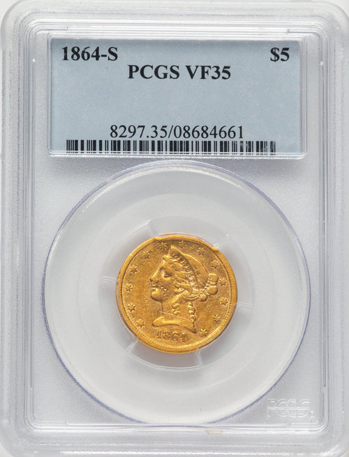 1864-S $5 Liberty Half Eagle PCGS VF35