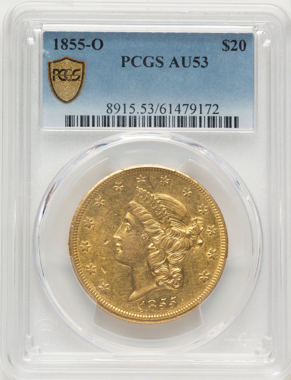 1855-O $20 Liberty Double Eagle PCGS AU53