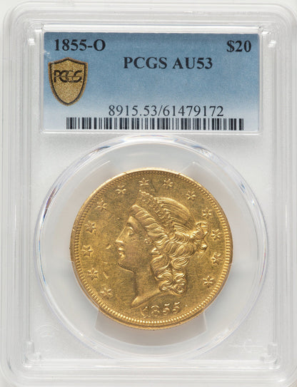 1855-O $20 Liberty Double Eagle PCGS AU53