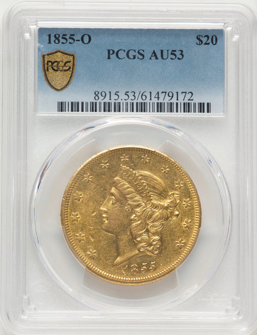 1855-O $20 Liberty Double Eagle PCGS AU53