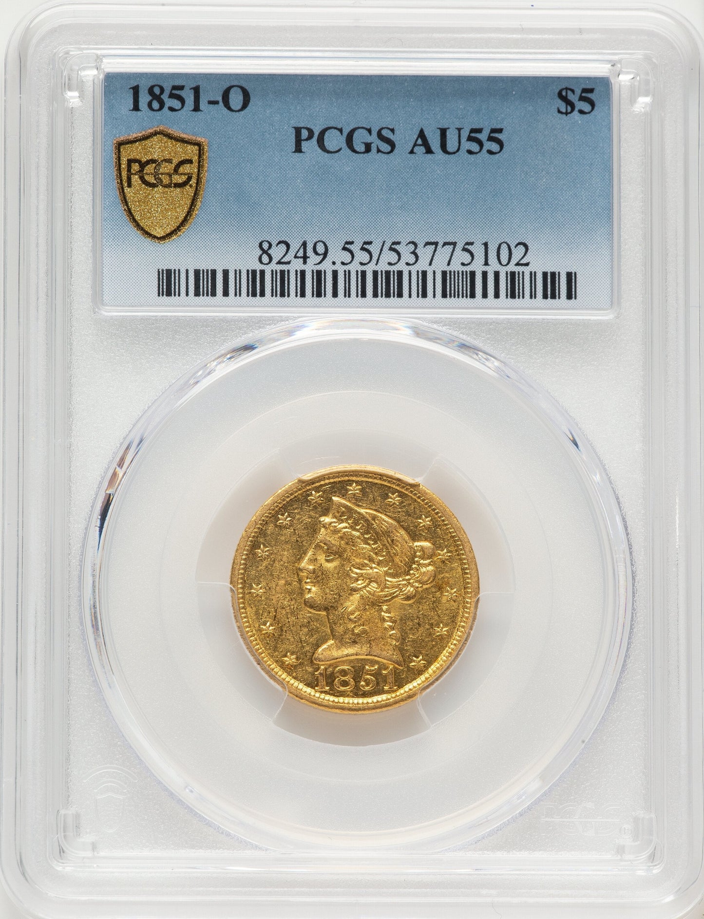 1851-O $5 Liberty Half Eagle PCGS AU55
