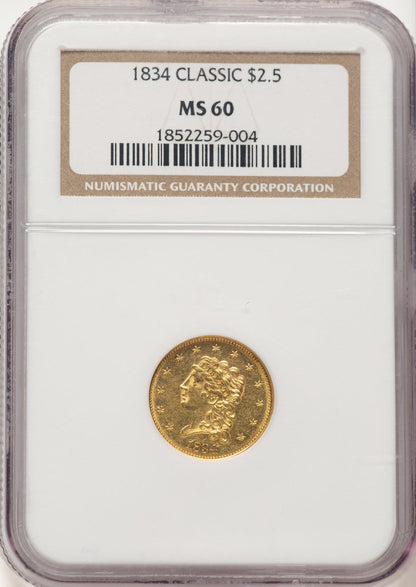 1834 $2.50 Classic Classic Quarter Eagle NGC MS60