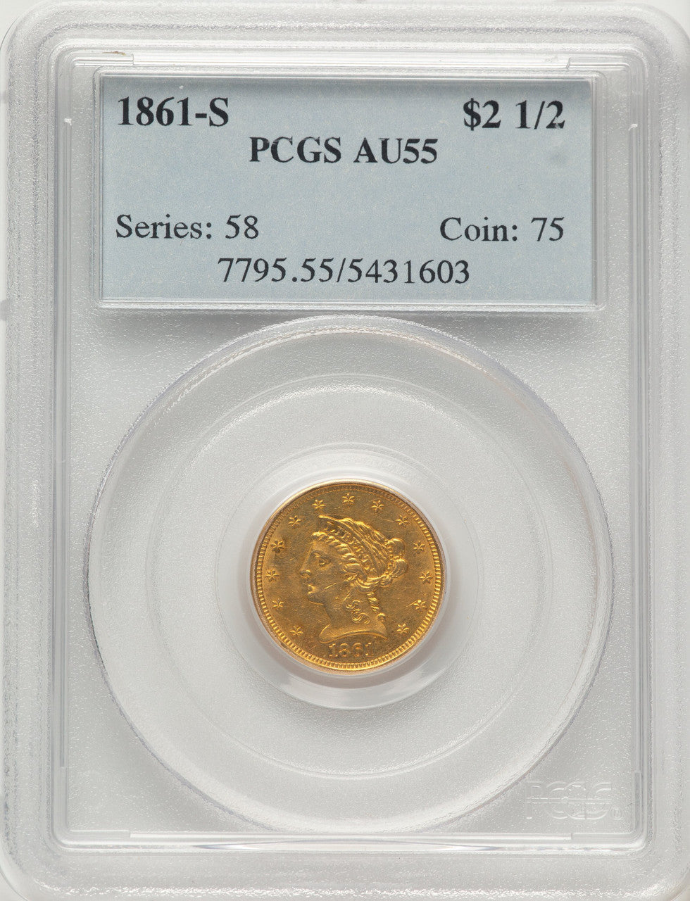 1861-S $2.50 Liberty Quarter Eagle PCGS AU55