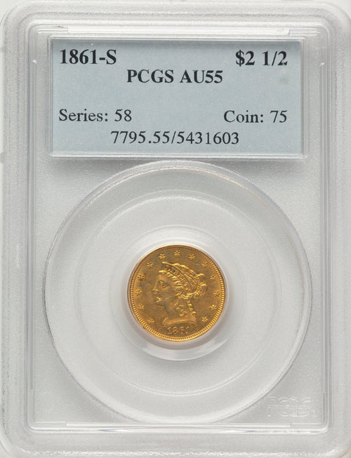 1861-S $2.50 Liberty Quarter Eagle PCGS AU55