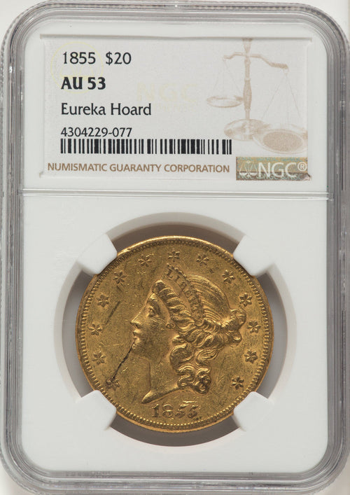 1855 $20 Liberty Double Eagle NGC AU53