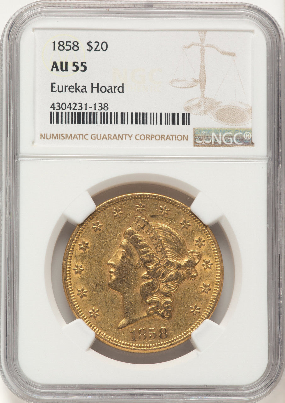 1858 $20 Liberty Double Eagle NGC AU55