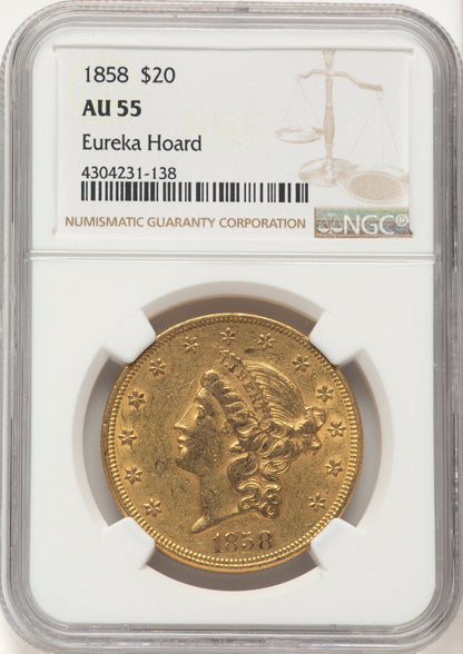 1858 $20 Liberty Double Eagle NGC AU55