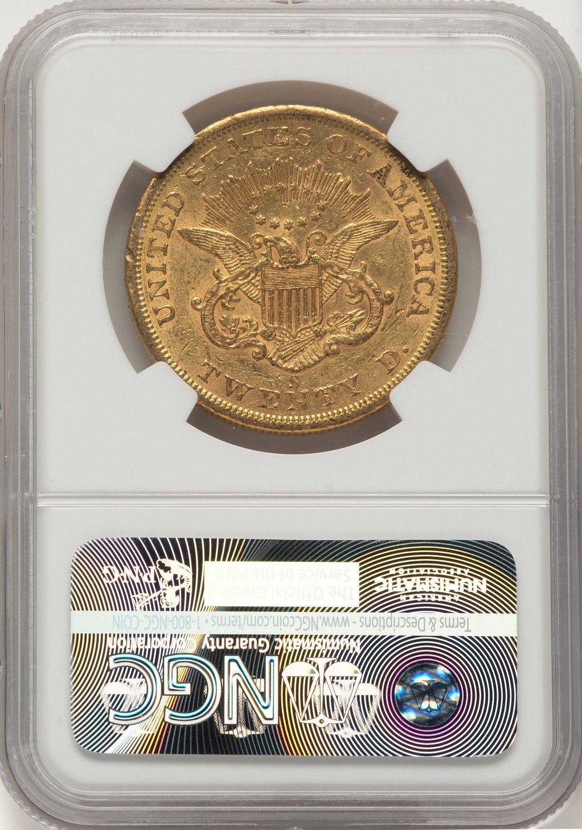 1855-S $20 CAC Liberty Double Eagle NGC AU55