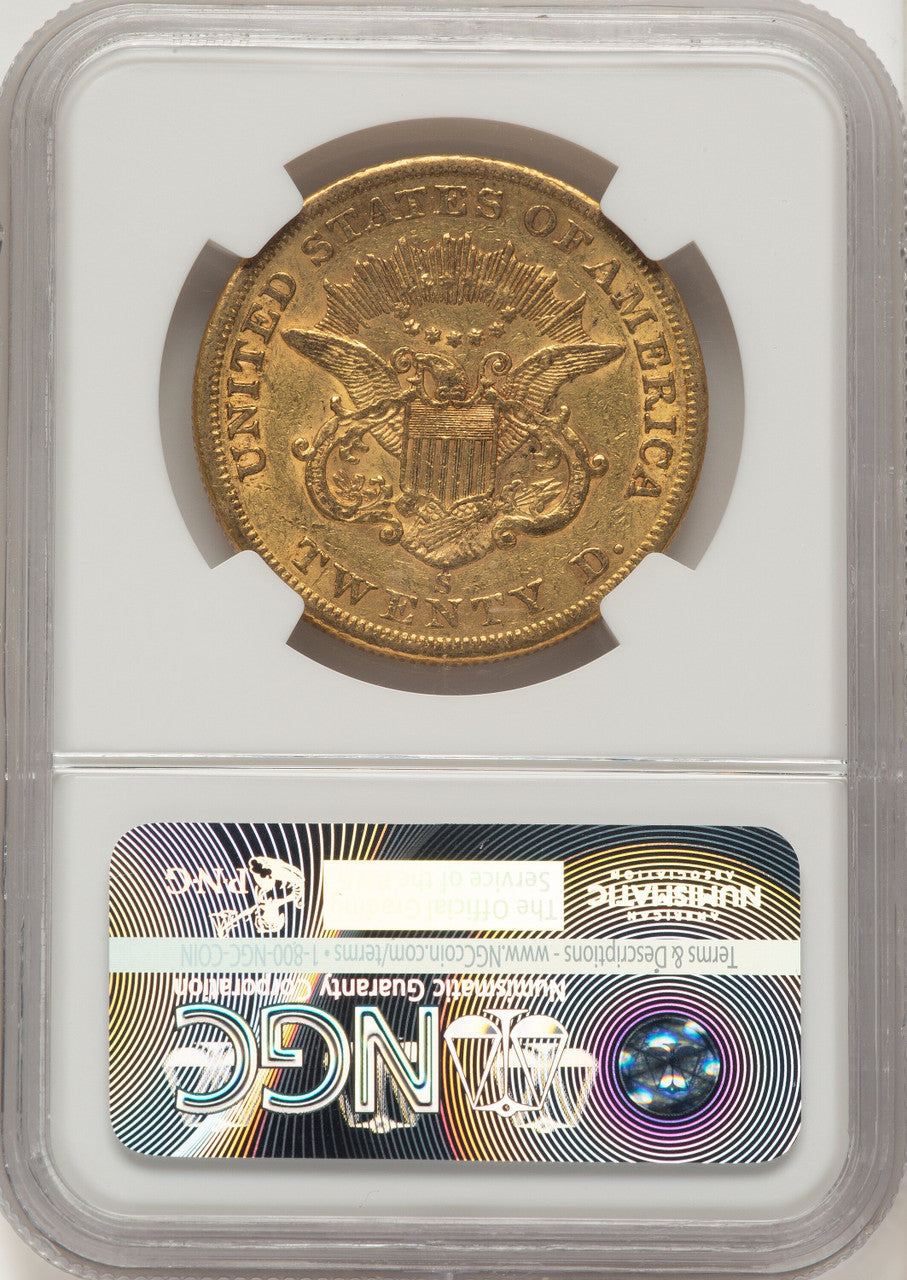 1858-S $20 CAC Liberty Double Eagle NGC AU53