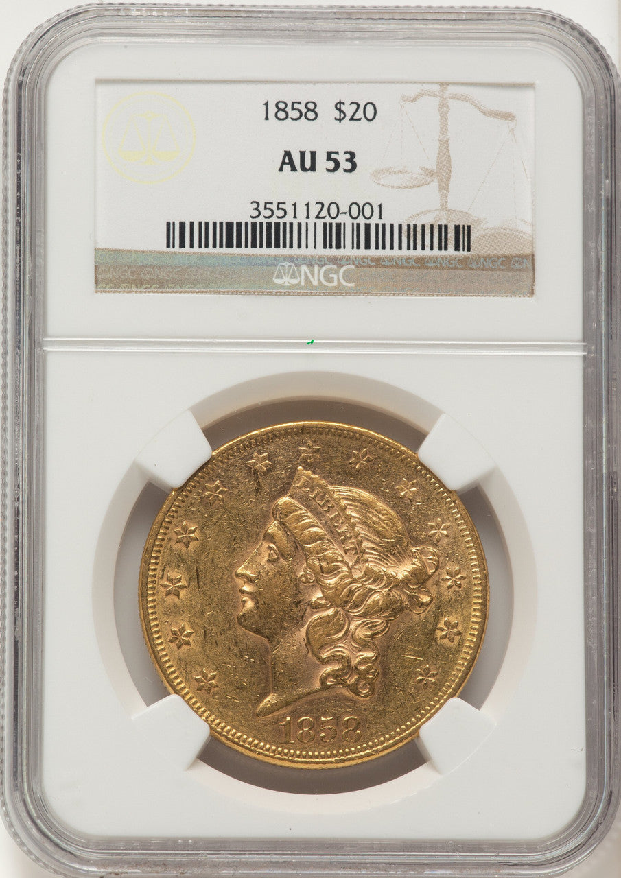 1858 $20 Liberty Double Eagle NGC AU53