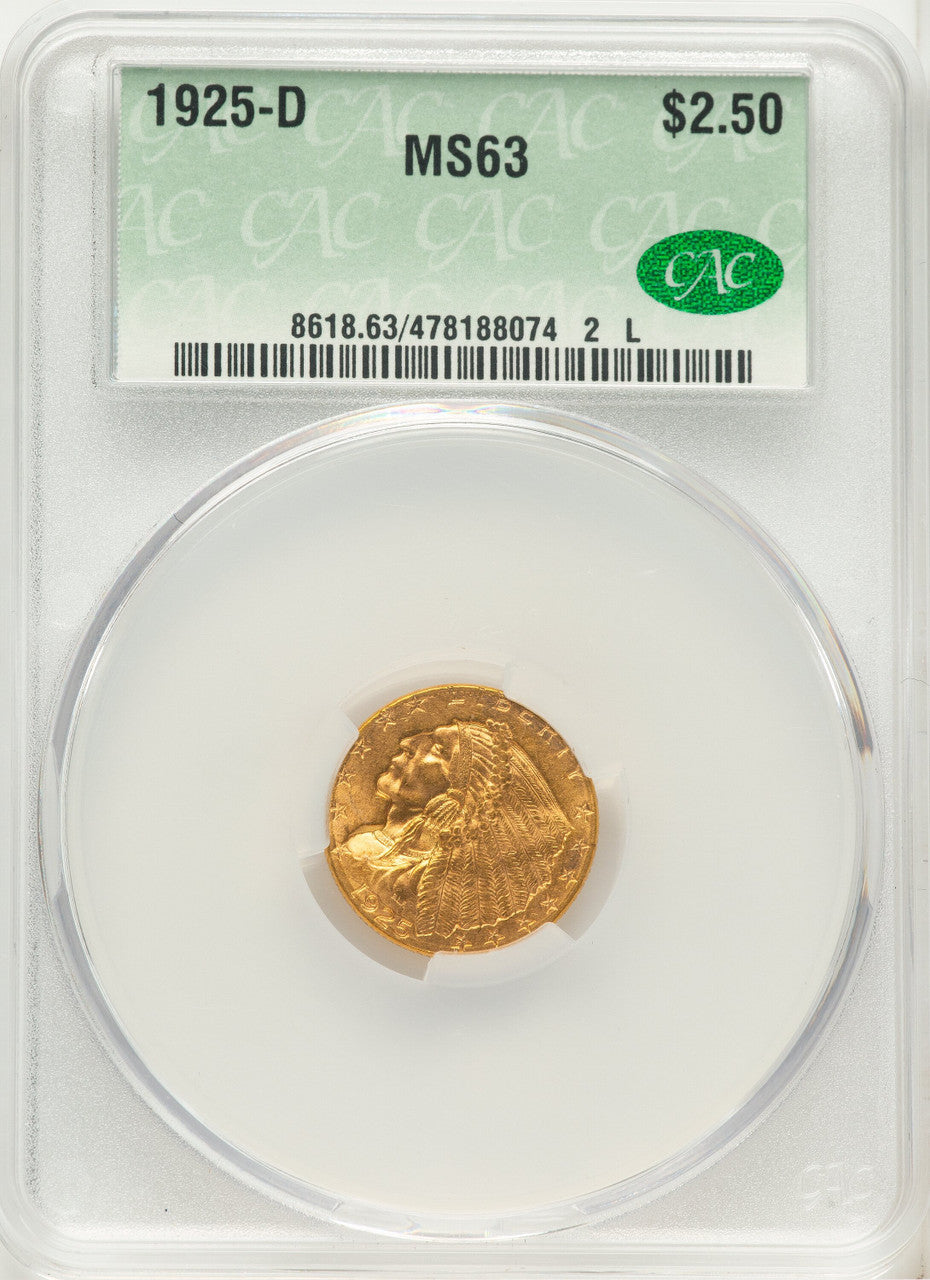 1925-D $2.50 Green Label Indian Quarter Eagle CACG MS63