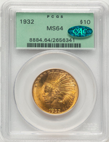 1932 $10 CAC Green Label Indian Eagle PCGS MS64
