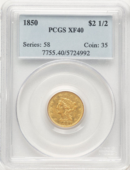 1850 $2.50 Blue Label Liberty Quarter Eagle PCGS XF40
