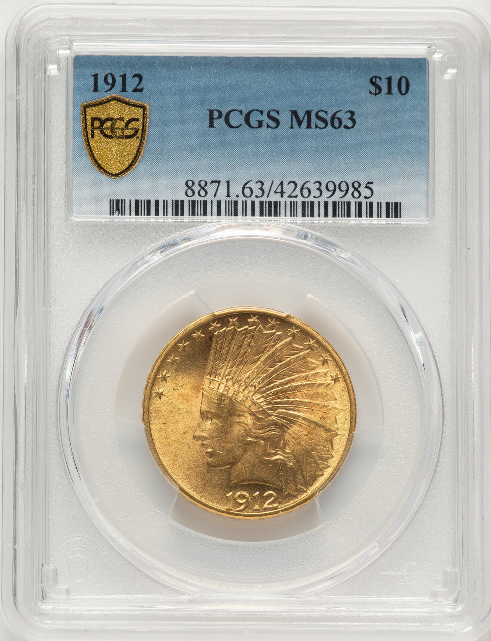 1912 $10 Blue Gradient Indian Eagle PCGS MS63
