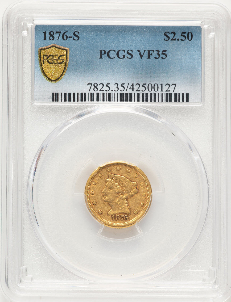 1876-S $2.50 Blue Gradient Liberty Quarter Eagle PCGS VF35