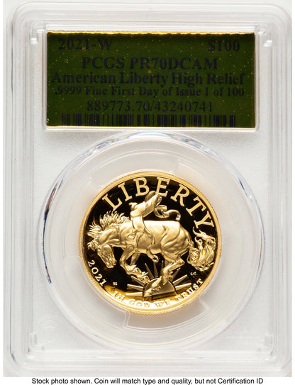 2021-W Gold American Liberty High Relief FDI Gold Foil 1 of 100 PCGS PR70