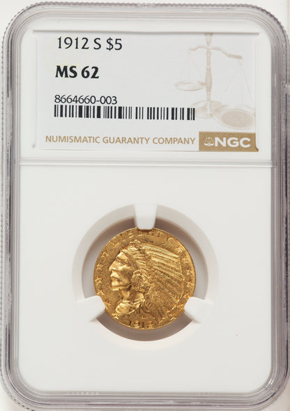 1912-S $5 Indian Half Eagle NGC MS62