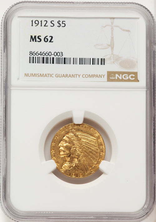 1912-S $5 Indian Half Eagle NGC MS62