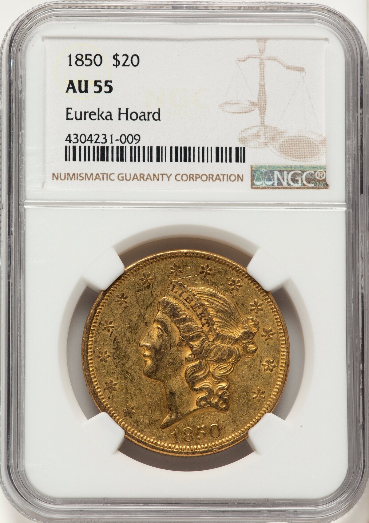 1850 $20 Liberty Double Eagle NGC AU55