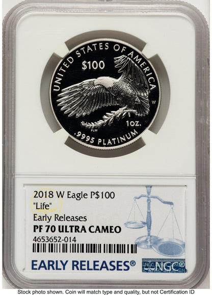 2018-W Proof Platinum Eagle 1 oz ER John /Don Everhart NGC PF70 Mercanti