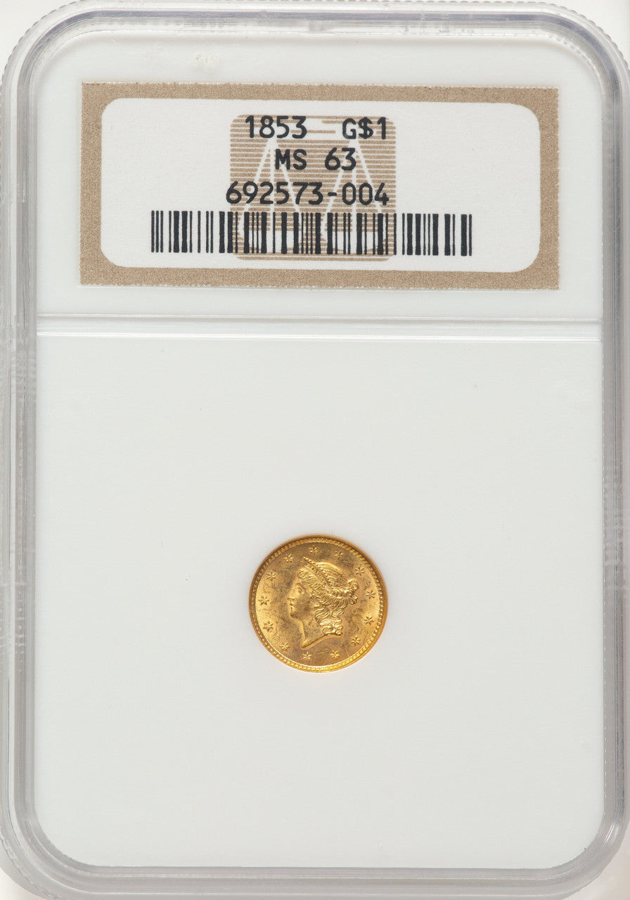 1853 G$1 Gold Dollar NGC MS63