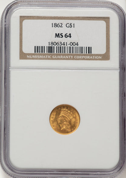 1862 G$1 Gold Dollar NGC MS64