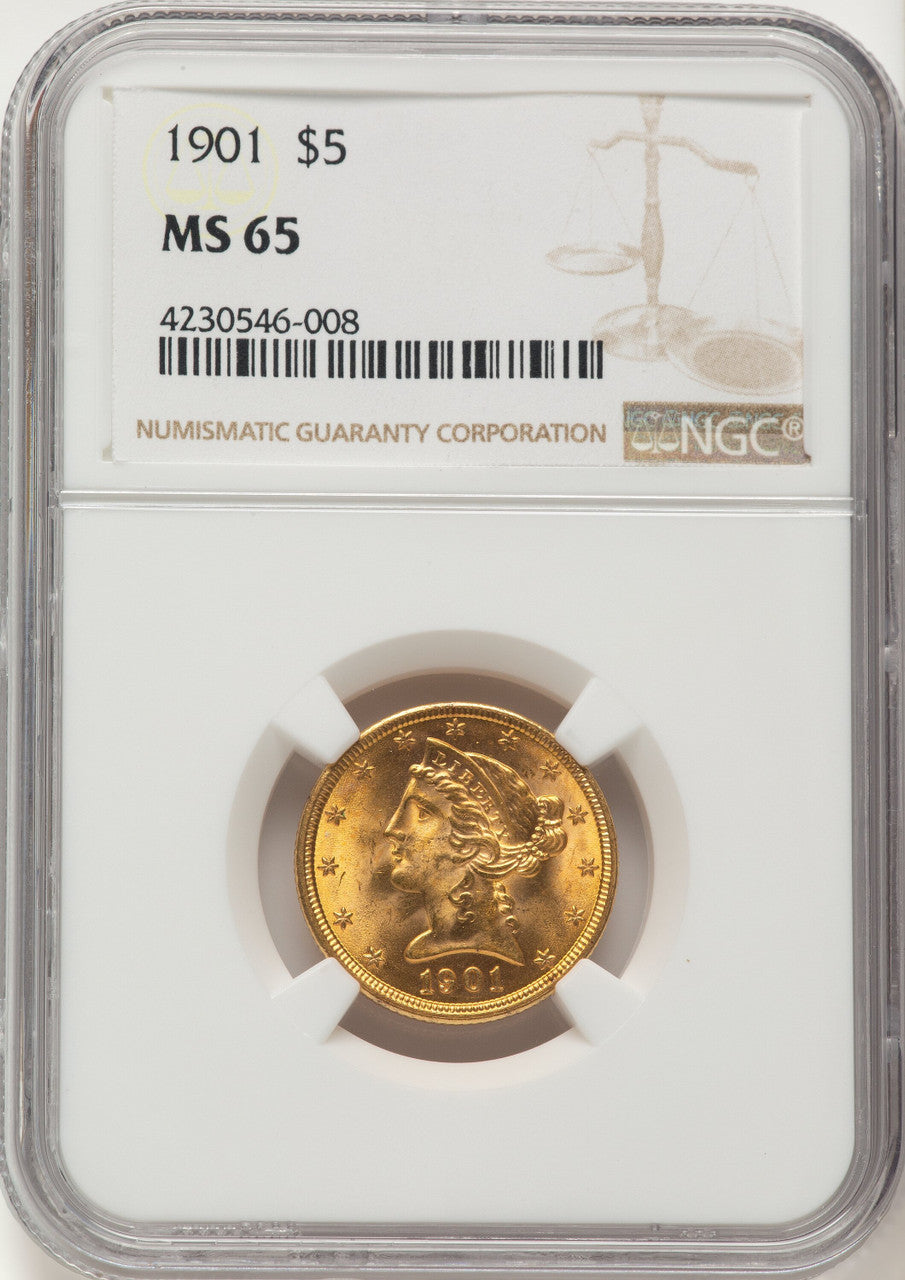 1901 $5 Liberty Half Eagle NGC MS65
