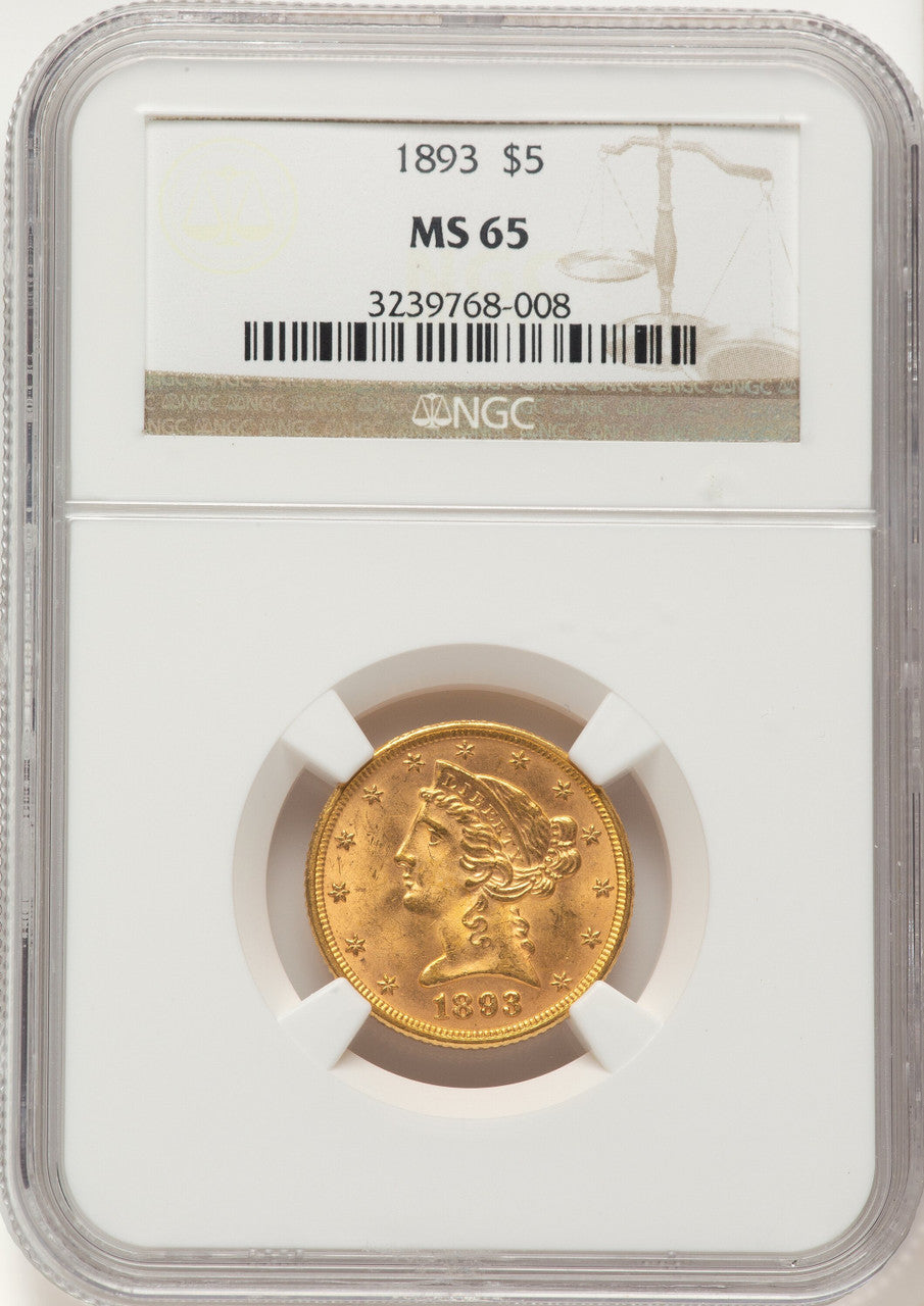 1893 $5 Liberty Half Eagle NGC MS65