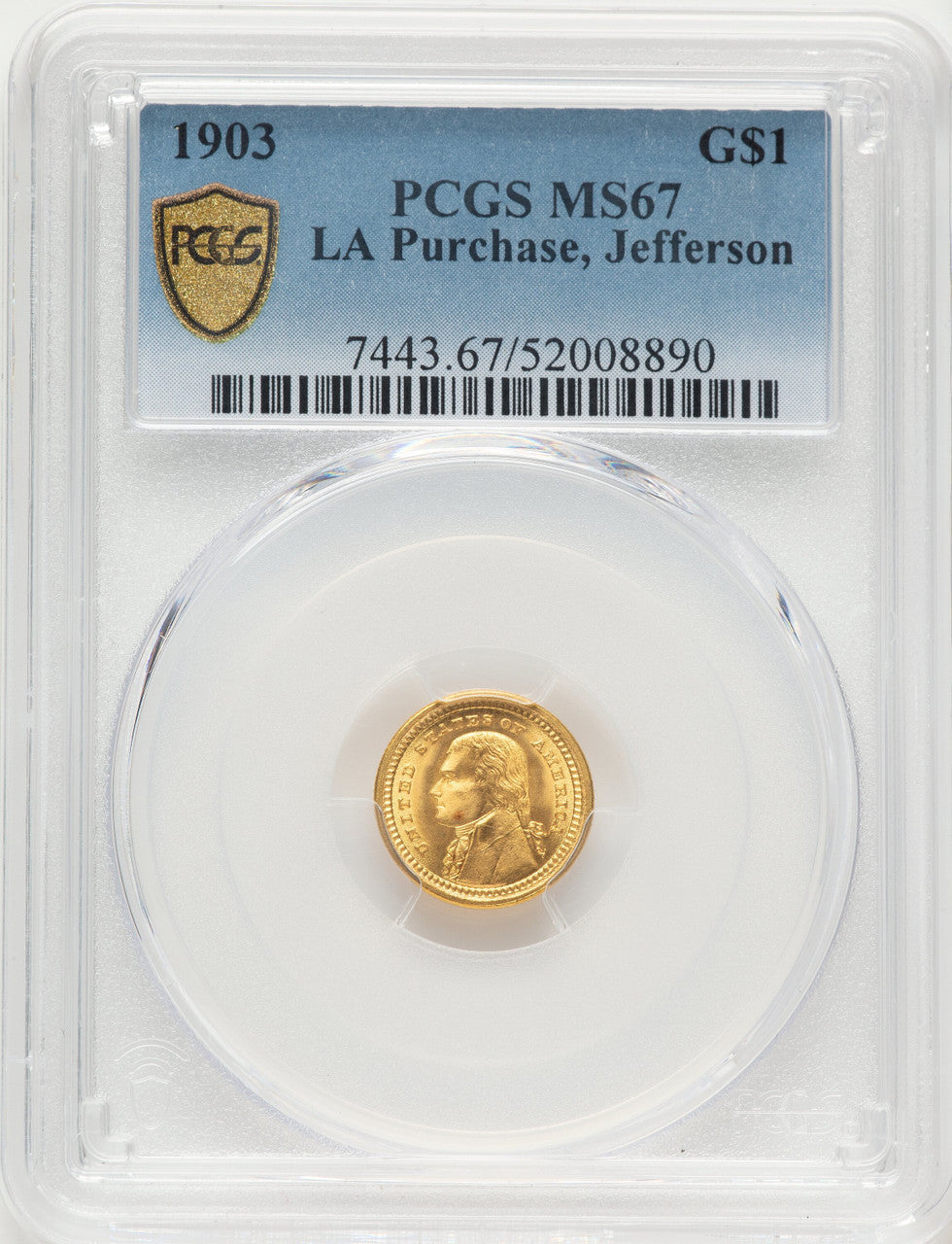 1903 G$1 JEFF Blue Gradient Commemorative Gold PCGS MS67