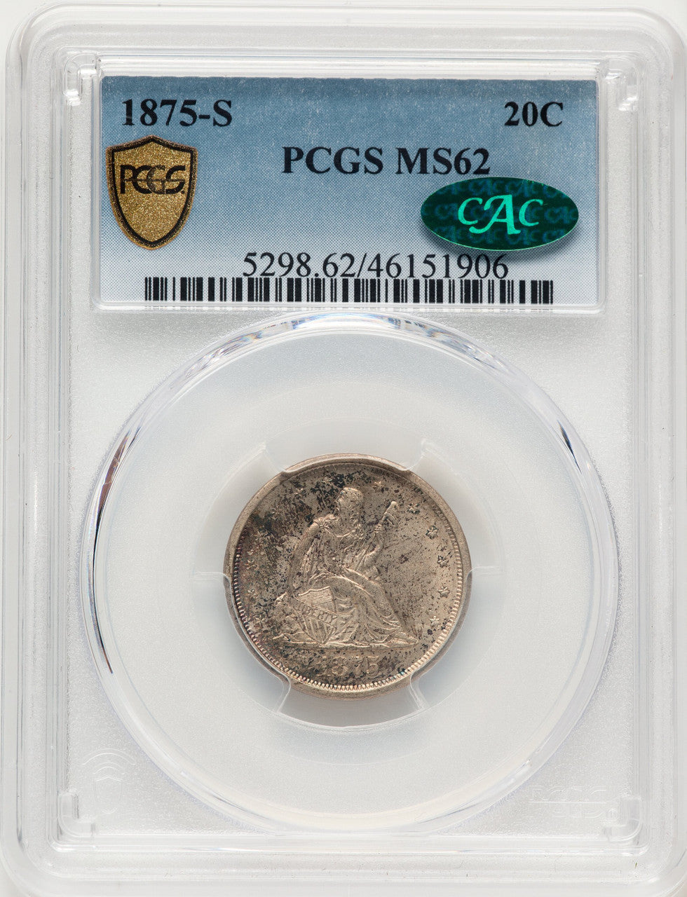 1875-S 20C CAC Twenty Cent Pieces PCGS MS62