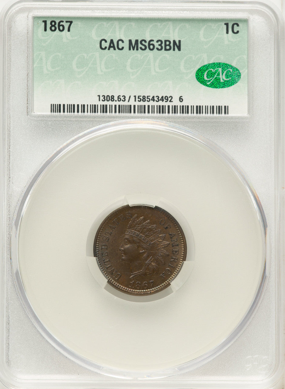 1867 1C BN CAC Indian Cent CACG MS63